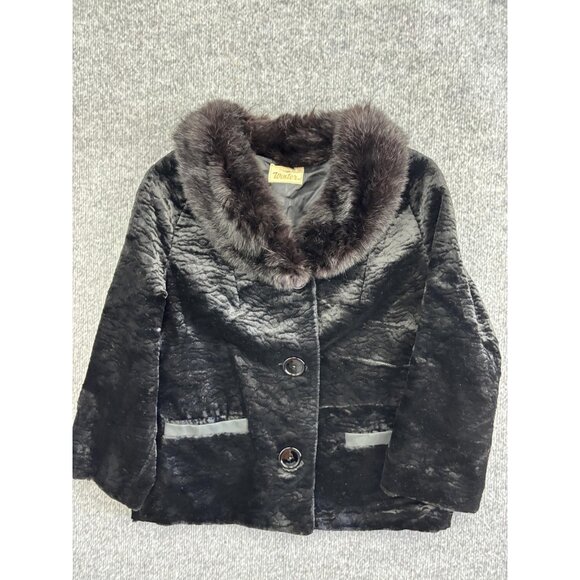 Unknown Jackets & Blazers - Vintage Winter Jacket Womens Medium Black Faux Fur Collar Short Coat 60s Elegant